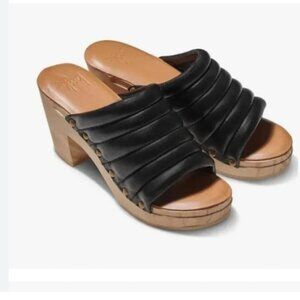 Beek Sandals Roller Platform Wood Heeled Clog Mule Black Leather Shoes Size 9